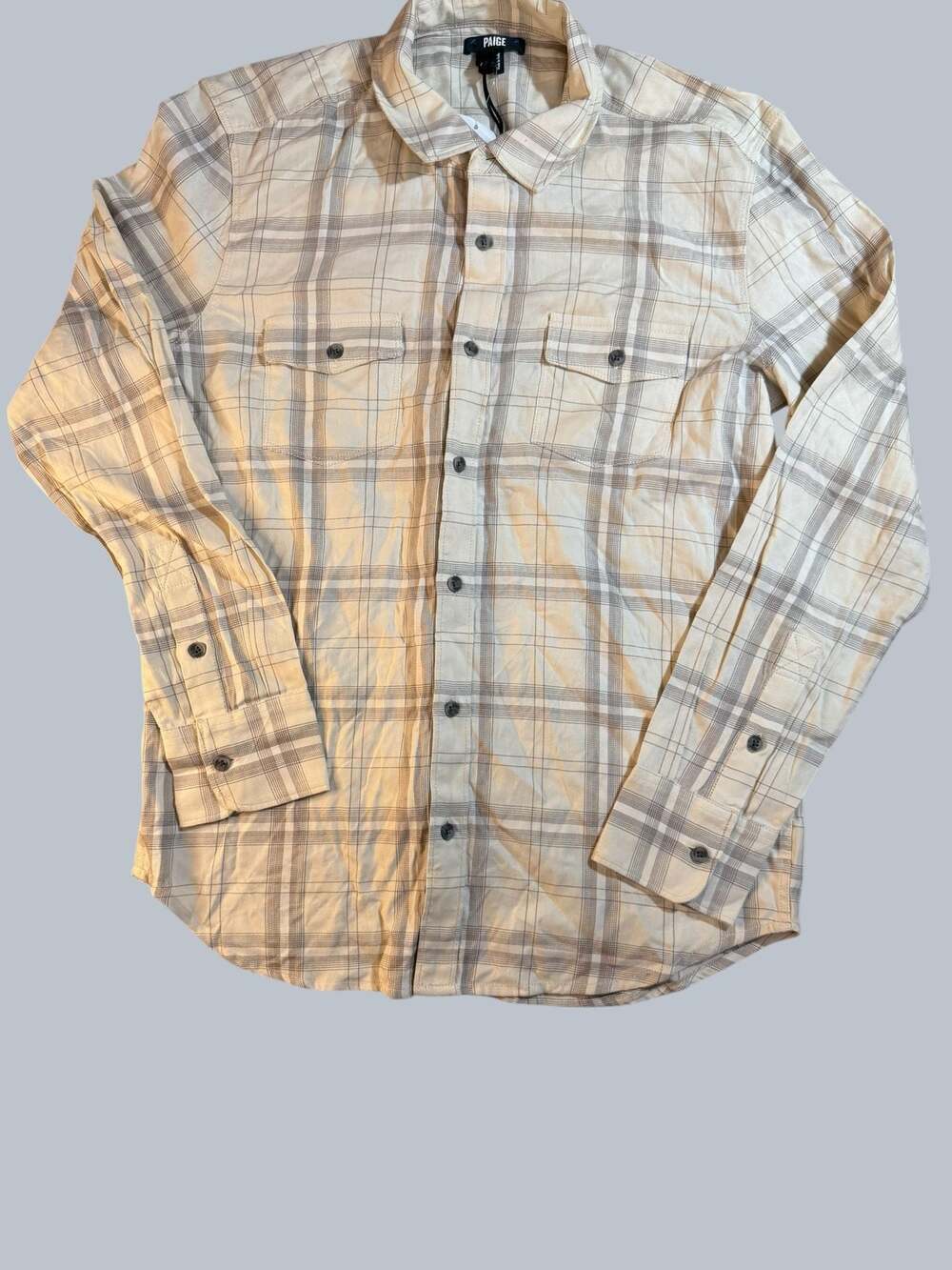 PAIGE Everett Long Sleeve Plaid Performance Flannel Shirt in Misty Day S